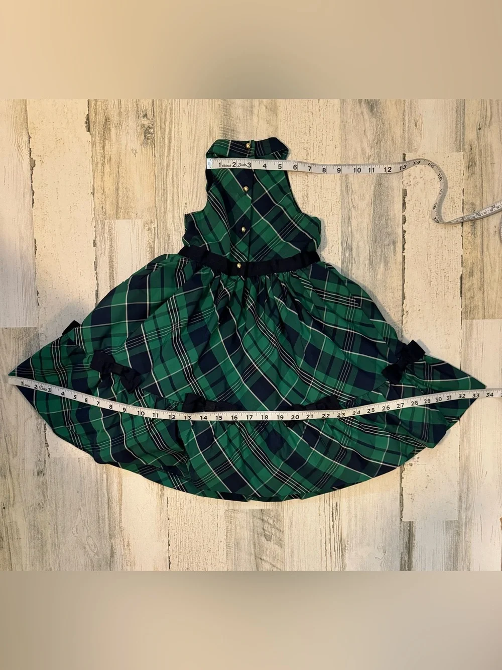 Janie and Jack Tartan Navy Bows Goldtone Buttons Lined Tulle Skirt Chic Dress 3